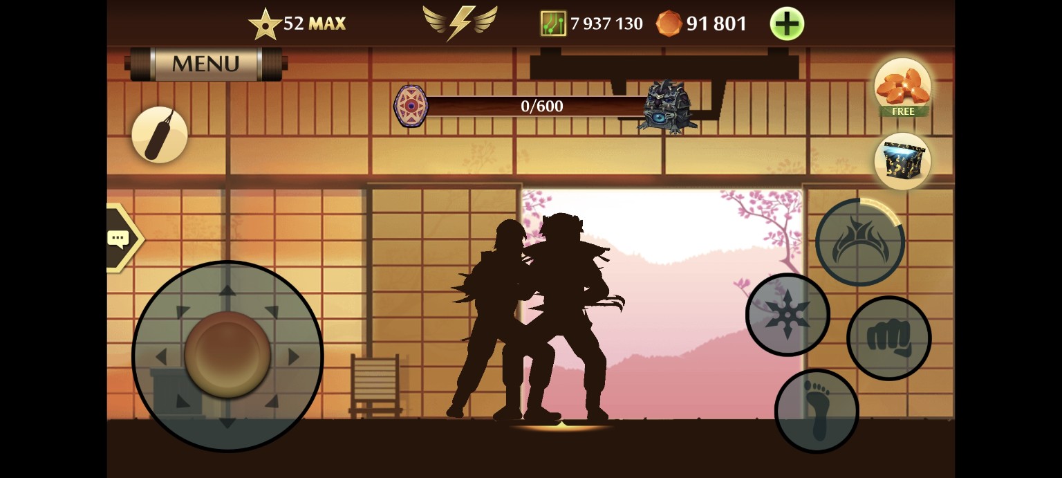 Shadow Fight 2: Personagem no dojo