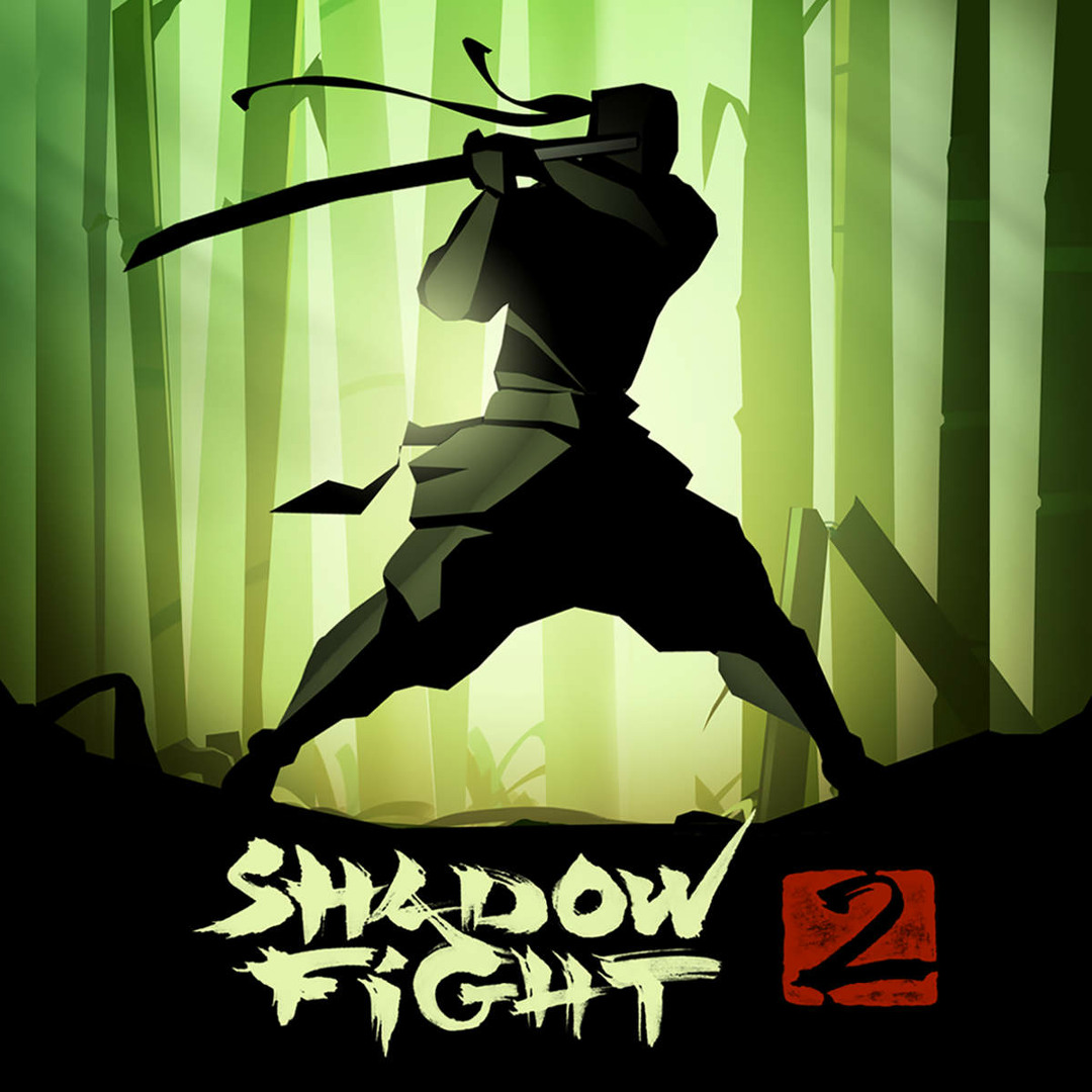 Arte do jogo Shadow Fight 2 com guerreiro em silhueta