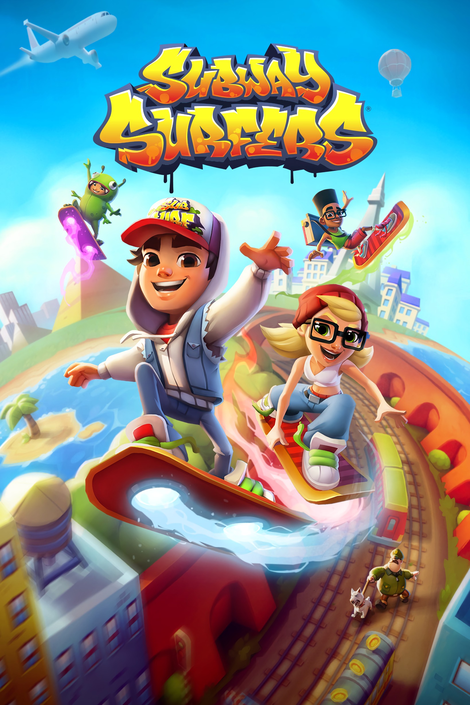 Personagens de Subway Surfers em suas pranchas